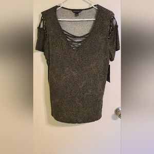 Rock & Republic - Cold Shoulder Shirt - Cutouts - Olive Animal Print- Lg - NWT